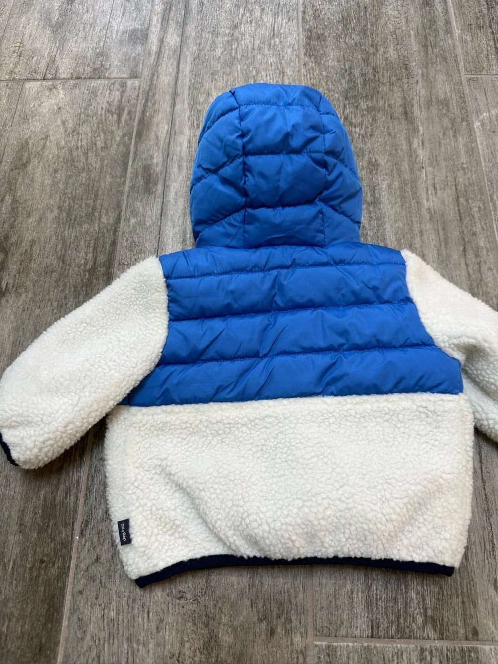 Gap Kids Baby Blue and Cream Hooded Teddy Bear Sherpa Pullover - 0-6 months